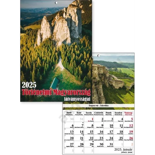 Falinaptár A/4 tűzött T-Calendar "Történelmi Magyarország" 2025