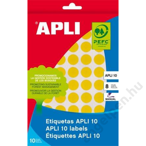 Etikett APLI 10 mm kör kézzel írható színes sárga 1008db/cs