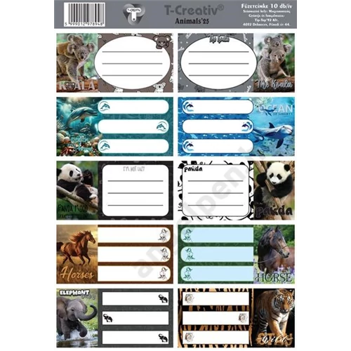 Füzetcímke 25 ív/csomag T-Creativ "Animals"