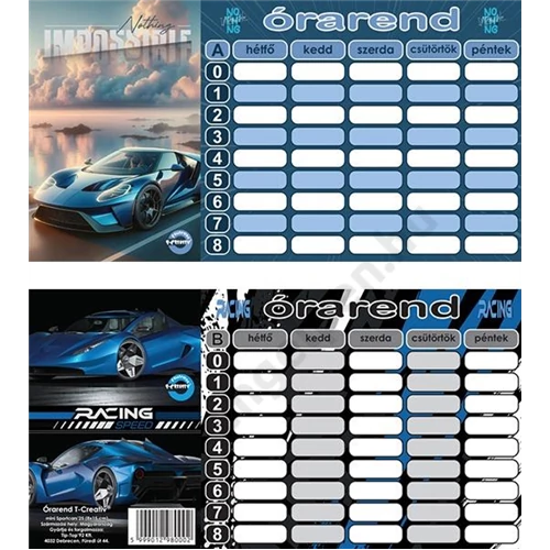 Órarend 8x15 cm 25 db/csomag T-Creativ "Sportcars"