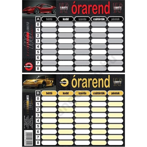 Órarend 11,7x16,5 cm 25 db/csomag T-Creativ "Sportcars"
