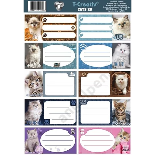 Füzetcímke 25 ív/csomag T-Creativ "Cats"