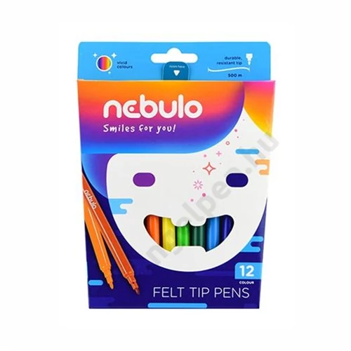 Filctoll készlet, 12 színes, vízbázisú, Nebulo