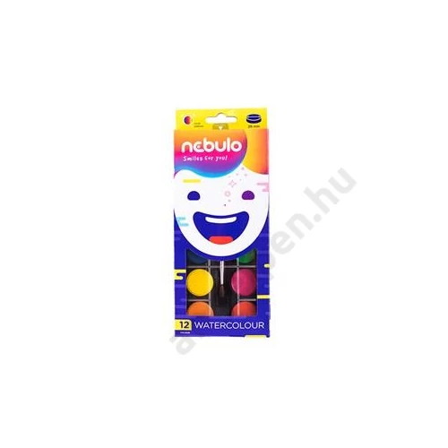 Vízfesték készlet, 28 mm-es, 12 színes, ecsettel, Nebulo (12)