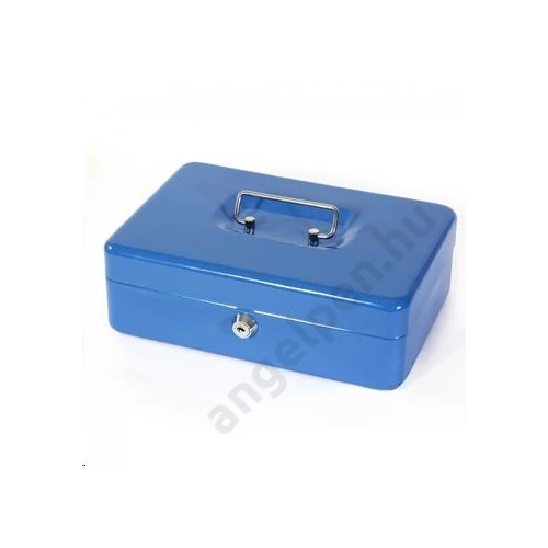 Pénzkazetta kicsi kék MF08502 WF90028 rekeszes, két kulcs, 19,5 x 8 x 14,5 cm