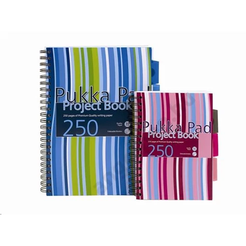Spirálfüzet, A4, vonalas, 125 lap, PUKKA PAD "Stripe project book"