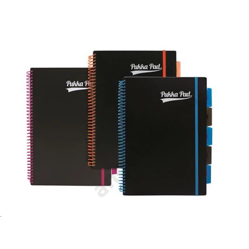 Spirálfüzet, A4, vonalas, 100 lap, PUKKA PAD, "Neon black project book"