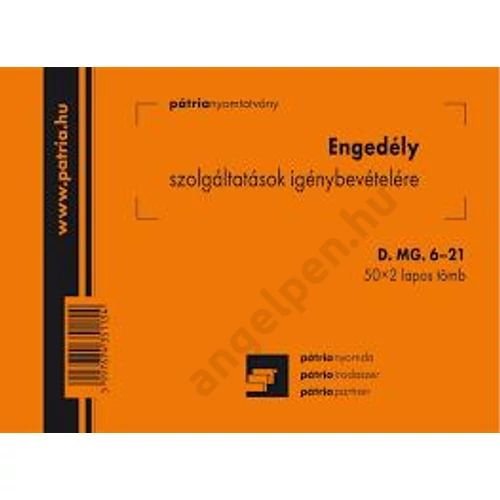 Engedély szolgáltatások igénybevételéhez A/6 50x2lapos D.MG.6-21/V