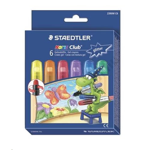 Zsírkréta, zselés, STAEDTLER "Noris 2390", 6 csillogó szín