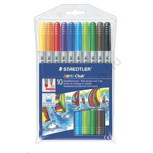 Filctoll készlet, 1-3 mm, kétvégű, kimosható, STAEDTLER "Noris® 320", 10 különböző szín