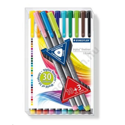 Tűfilc készlet, 0,3 mm, STAEDTLER "Triplus 334", 10+3 különböző szín