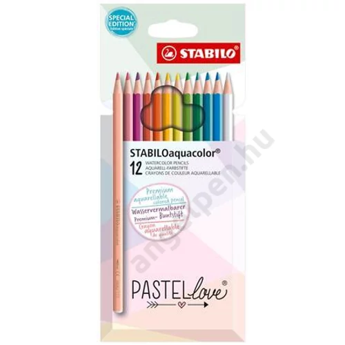 Akvarell ceruza készlet, STABILO "Aquacolor Pastellove", 12 különböző szín