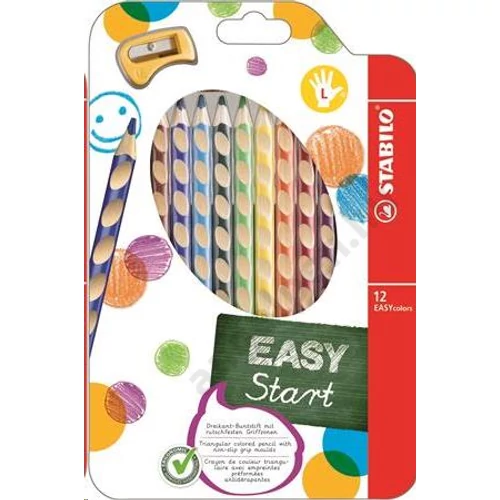Színes ceruza készlet, háromszögletű, balkezes, STABILO "EasyColours", 12 különböző szín
