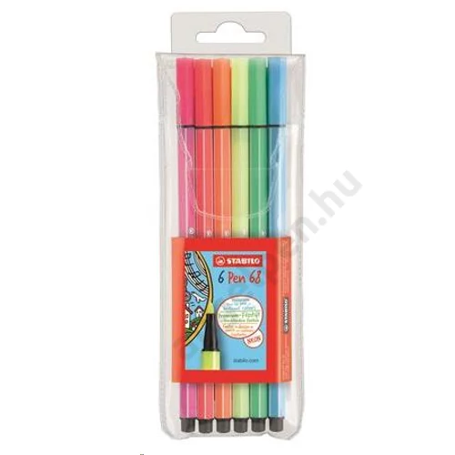 Filctoll készlet, 1 mm, STABILO "Pen 68", 6 neon szín