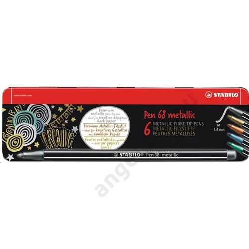 Rostirón készlet, fém doboz, 1,4 mm, STABILO "Pen 68 metallic", 6 különböző szín