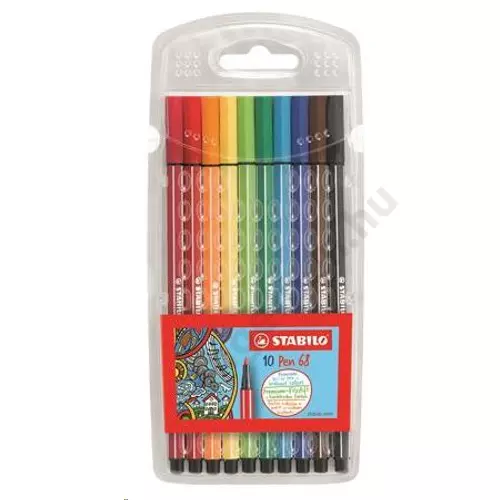 Rostirón készlet, 1 mm, STABILO "Pen 68", 10 különböző szín