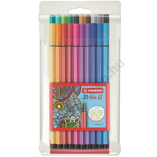 Filctoll készlet, 1 mm, STABILO "Pen 68", 20 különböző szín
