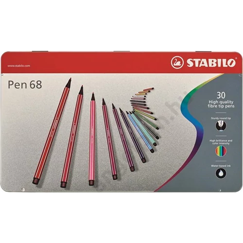 Rostirón készlet, 1 mm, fém doboz, STABILO "Pen 68", 30 különböző szín