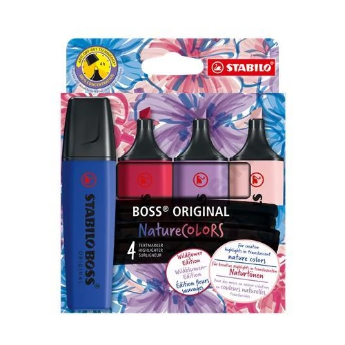 Szövegkiemelő készlet, 2-5 mm, STABILO "BOSS original NatureCOLORS Wildflowers", 4 különböző szín