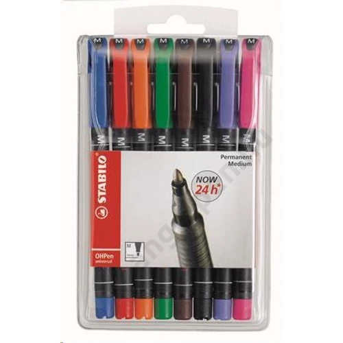 Alkoholos marker, 1 mm, STABILO "OHPen M", 8 különböző szín
