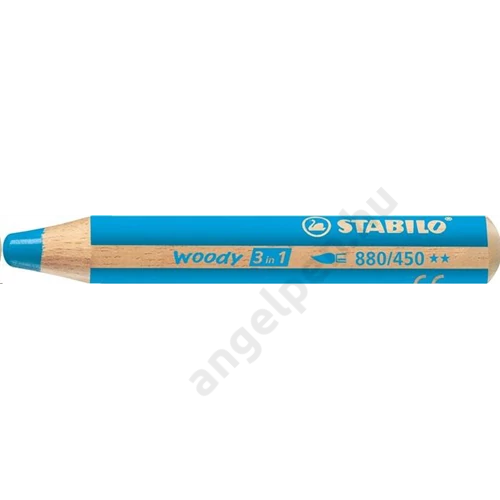 Színes ceruza, kerek, vastag, STABILO "Woody 3 in 1", ciánkék