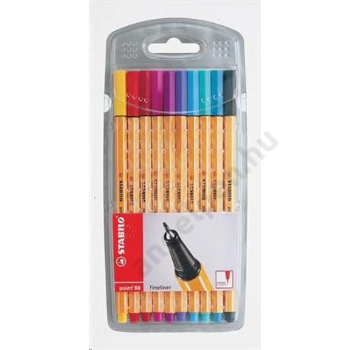 Tűfilc készlet, 0,4 mm, STABILO "Point 88", 10 különböző szín