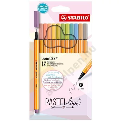 Tűfilc készlet, 0,4 mm, STABILO "Point 88 Pastellove", 12 különböző szín