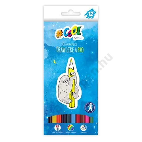 Színes ceruza készlet, háromszögletű, COOL BY VICTORIA, 12 különböző szín