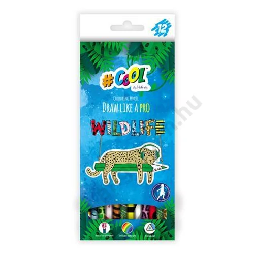Színes ceruza készlet, háromszögletű, COOL BY VICTORIA "Wildlife", 12 különböző szín