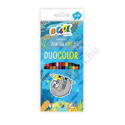 Színes ceruza készlet, háromszögletű, kétvégű, COOL BY VICTORIA "Duocolor", 24 különböző szín