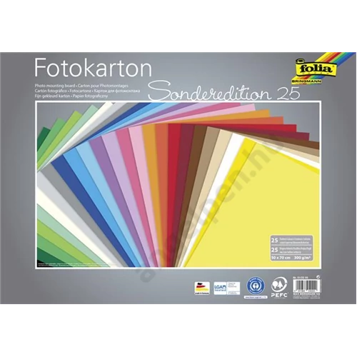 Dekorkarton, 2 oldalas, 50x70 cm, 300 g, 25 lap, FOLIA, vegyes színek