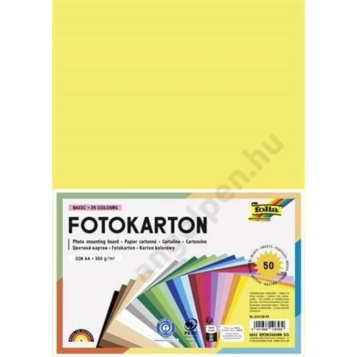Dekorkarton, 2 oldalas, A4, 300 g, 25x2 lap, FOLIA, vegyes színek