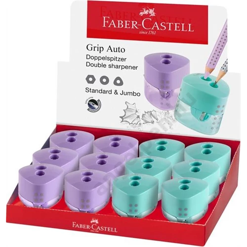 Hegyező  dupla tartályos GRIP vegyes pasztell színben (lila,zöld) (standard és Jumbo ceruzához)