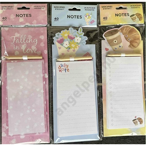 Mágneses notesz hűtőre ceruzával, virágos, ételes, szíves mintákkal 40 lpaos 26,8cm x 10,3 cm