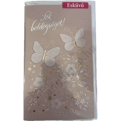 Képeslap 10 ARGUS 13-431B Sok boldogságot lazac színű alapon 2 pillangó