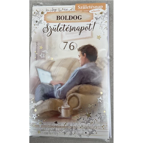 Képeslap 8 ARGUS 15-6496 Szülinap férfi kanapén ülő férfi laptoppal tekerős
