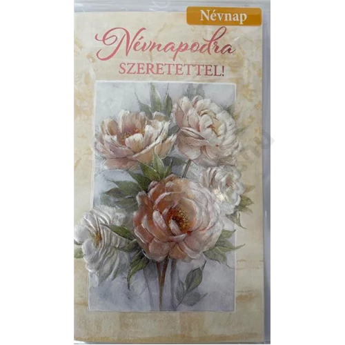 Képeslap 8 ARGUS 15-6516 Névnap női bézs keretben középen virágcsokor