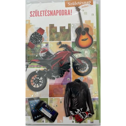 Képeslap 7 ARGUS 15-6526 Szülinap férfi motor,gitár,telefon zsebes