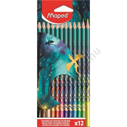 Színes ceruza készlet, háromszögletű, MAPED „Dragon sárkány”, 12 különböző szín