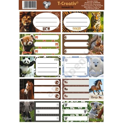 Füzetcímke 25 ív/csomag T-Creativ "Animals"