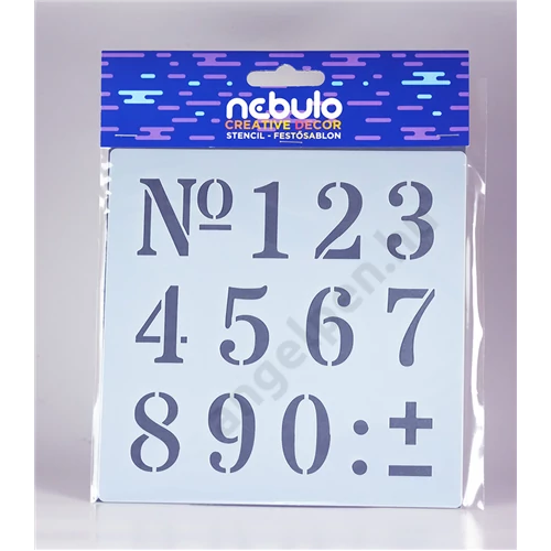 Számok, nagy, műanyag sablon lap, 14,5x14,5 cm, Nebulo Creative Dekor (12)