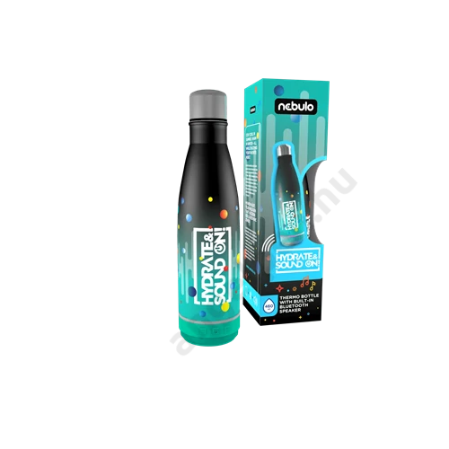 Thermo Kulacs 460ml beépített BLUETOOTH hangszóróval, feket-türkiz, Nebulo (1)