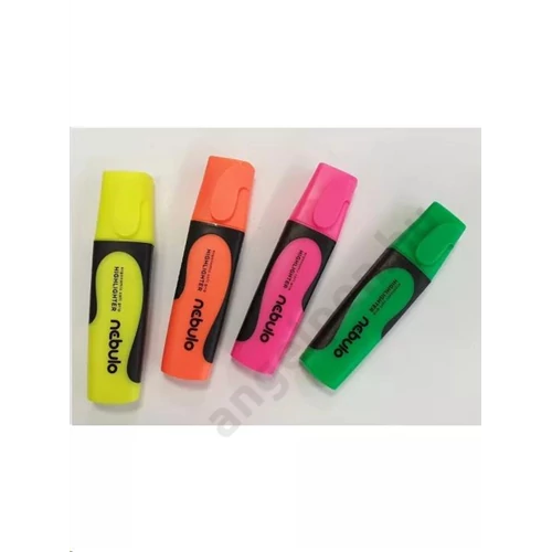 Szövegkiemelő készlet, lapos testű, ergonómikus gumirozással, vegyes neon színek, Nebulo (12)