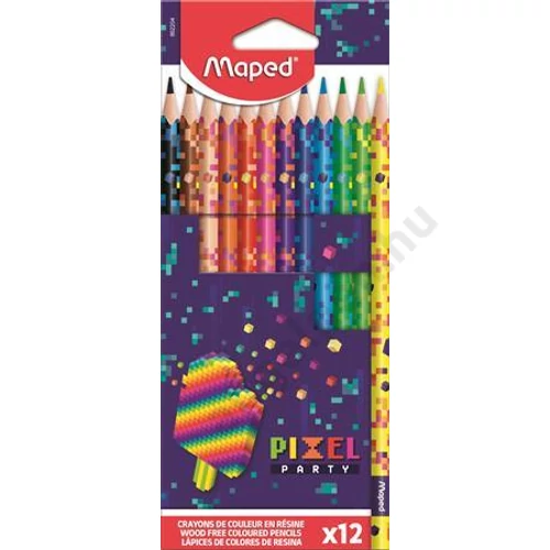 Színes ceruza készlet, háromszögletű, MAPED "Pixel Party", 12 különböző szín