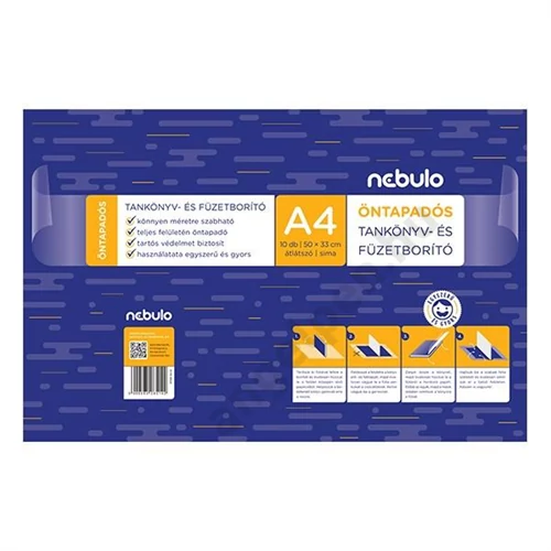 Tankönyvborító, A4, öntapadós, víztiszta, sima felületű, 10 ív/csomag, Nebulo (10)