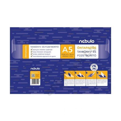 Tankönyvborító, A5, öntapadós, víztiszta, sima felületű, 10 ív/csomag, Nebulo (10)