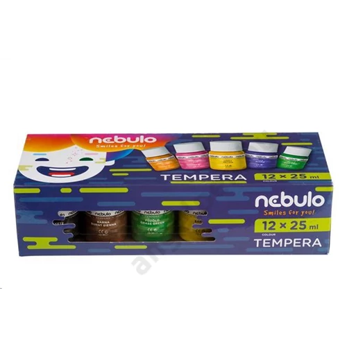 Tempera készlet, tégelyes, 25 ml-es, 12 színes, Nebulo (12)