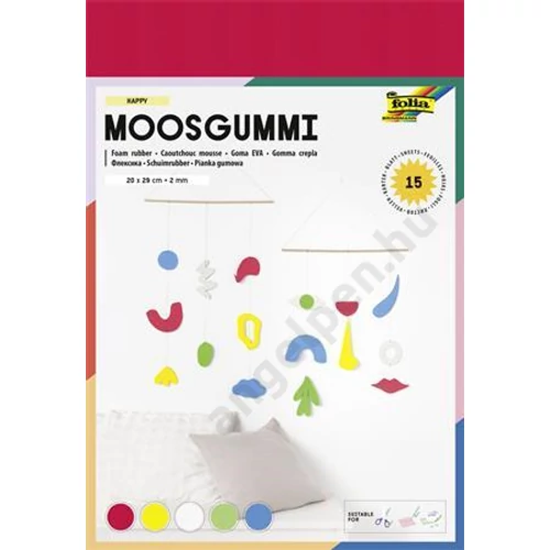 Moosgumi, 20x29 cm, 15 lap, FOLIA "Happy", 5 különböző szín
