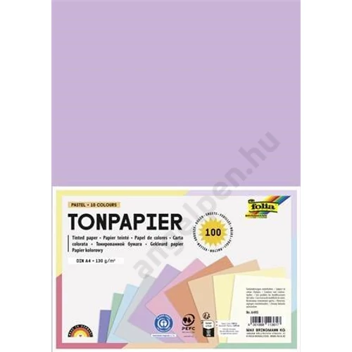 Színes papír, A4, 130 g, 10x10 lap, FOLIA, „Pastel”, vegyes színek